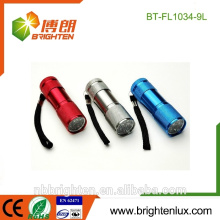 China Fábrica de suministro baratos de aluminio de material de colores 9 llevó antorcha luz de emergencia mini linterna de los niños para el regalo